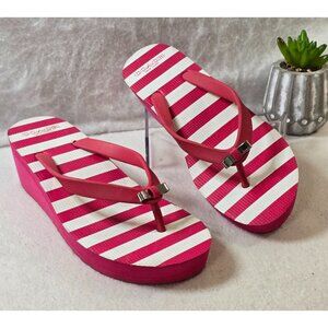 Coach Loralyn Wedge Flip Flop Sandals Striped Pop Pink White Size 7 B